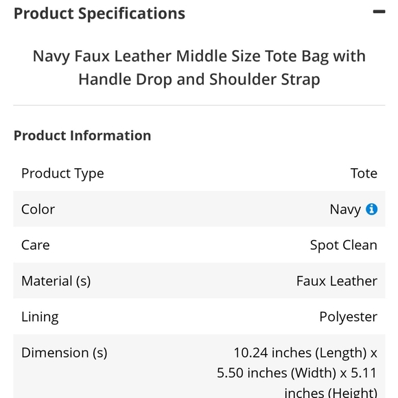 Navy Faux Leather Medium Size Tote Bag with Handle Drop and Shoulder Strap - Picture 10 of 12